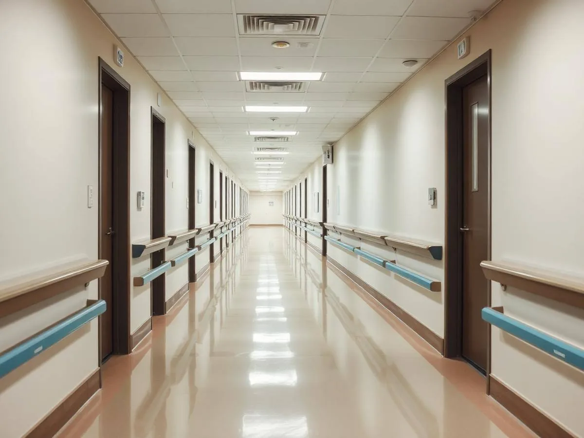 Healthcare corridor with vinyl flooring and handrails