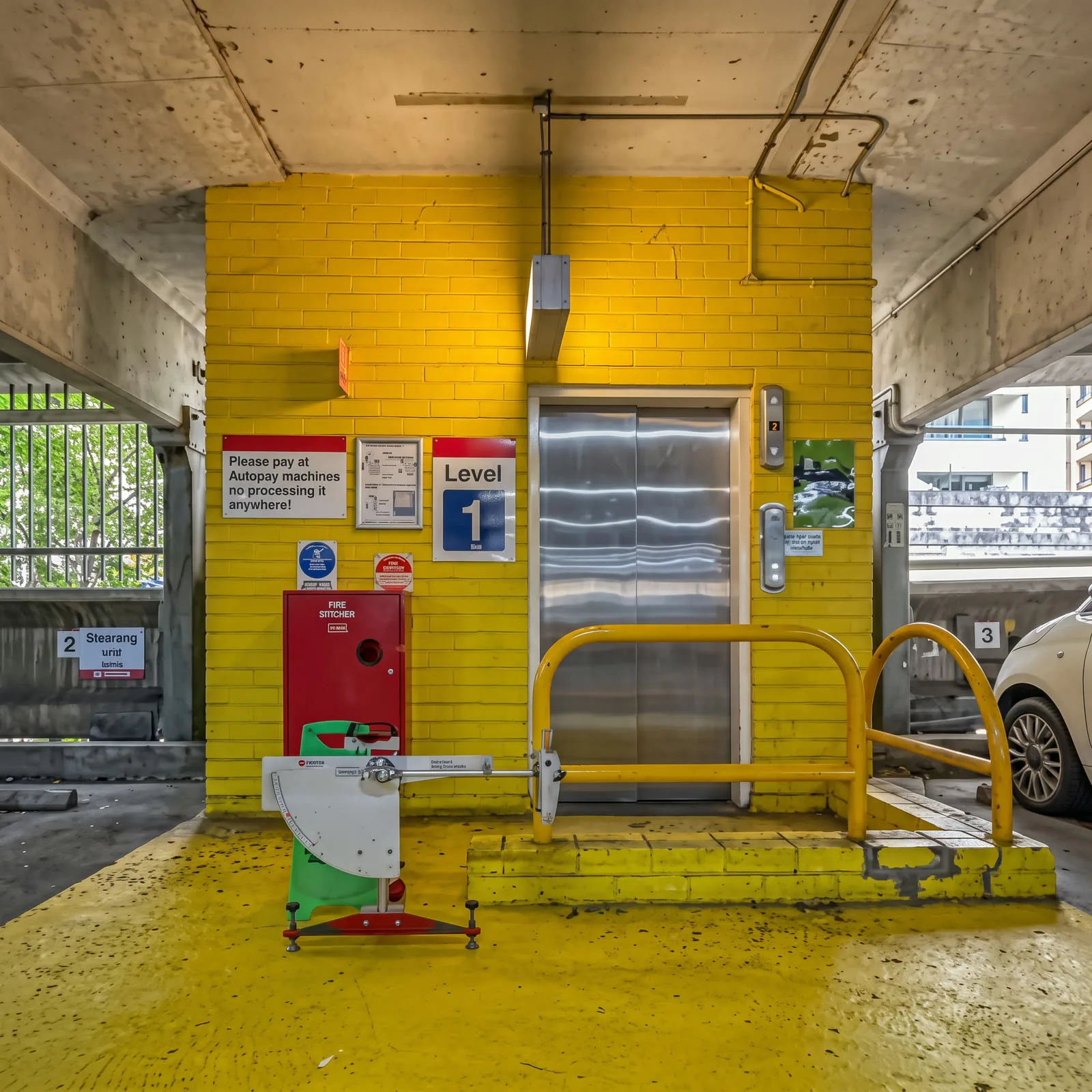 Slip test set up beside a lift lobby in a commercial car park